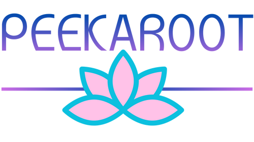 Logo of PEEKAROOT with a pink lotus flower on a white background